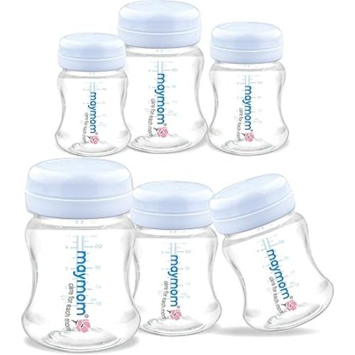 Maymom Wide-Mouth Milk Storage Collection Bottle with Travel Cap and Sealing Ring ; Can Replace Spectra S1 S2 Avent Natural Avent Classic Bottles (6pc 4.7Oz/140mL)