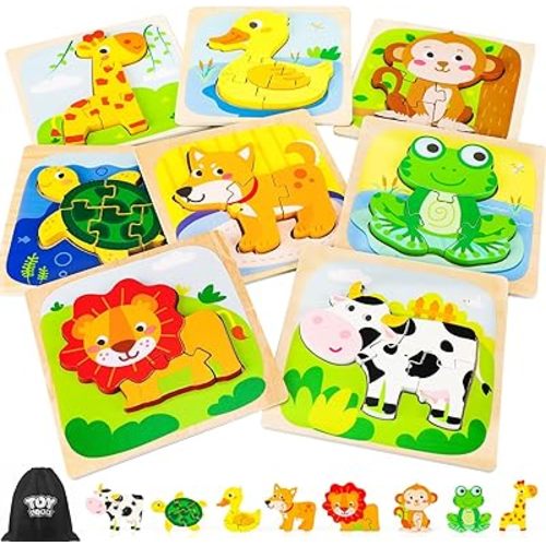 TOY Life Wooden Puzzles for Toddlers 2-4, Montessori Toys for 1 2 3 Year Old Boys Girls, Animals Puzzles Educational Learning Toys 2 Year Old, Toddler Birthday Gifts Toy for Baby Girl Boy 6M+