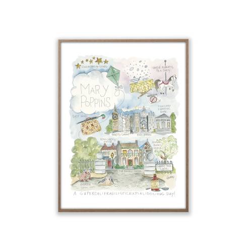 Mary Poppins Watercolor Map Art Print