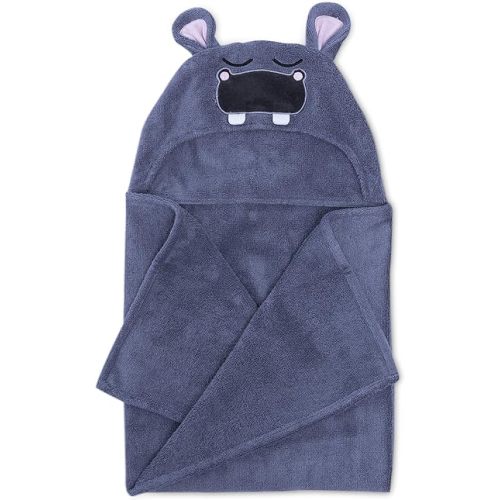 Natemia Premium Hooded Baby Towels - Ultra Soft Baby Bath Towel with Animal Design, Toddler Bath Towel, Newborn Towels for Boys and Girls, Made in Turkey - Hippo