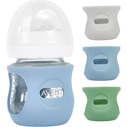 3 Pack Silicone Sleeves for Philips Avent Natural Glass Baby Bottles, Anti Breakage Baby Bottle Holder for Baby Boys, Compatible with Philips Avent Glass Natural Baby Bottle, 4oz