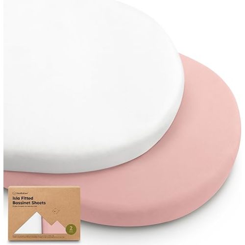 2-Pack Baby Bassinet Sheets Girl, Boy - Viscose Derived from Bamboo Fitted Bassinet Sheets Compatible with Halo Bassinest Swivel Sleeper, Baby Delight, Graco Bedside Bassinet Mattress Sheet (Rose)
