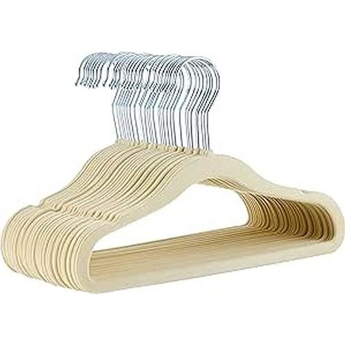 Amazon Basics Kids Velvet, Non-Slip Clothes Hangers, 11.6 Inches, Pack of 30, Beige