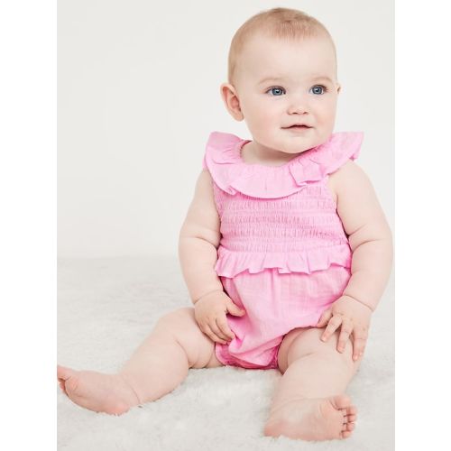 Sleeveless Ruffle-Trim Smocked One-Piece Romper for Baby | Old Navy