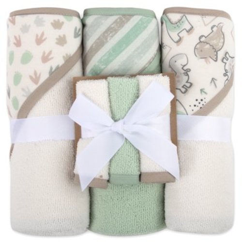 Baby Essentials Dinosaurs & Stripes Polyester Hooded Towels, Multicolor, 6 Count