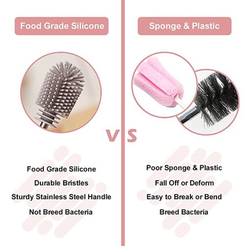 Haakaa Silicone Cleaning Brush, Baby Bottle Brush, Bottle Brush Cleaner, Reusable Cleaning Brush for Haakaa Pump, Milk Storage Bags, All-Round Cleaning, Sturdy Bristles. Gray - Light Grey