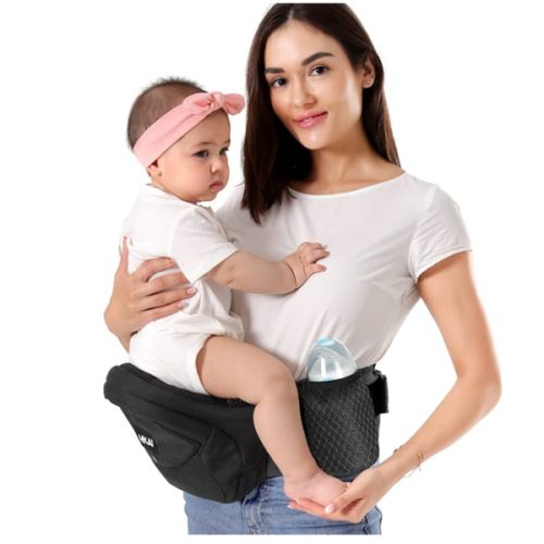 HKAI Baby Carrier Hip Seat, Mom’s Choice Award Winner, Advanced Large Capacity Pocket with Adjustable Waistband, Shock Absorption Hip Seat Surface for Newborns & Toddlers, (Black)