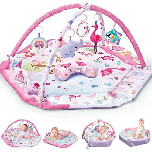 YoYFUN Baby Play Gym, 4-in-1 Baby Activity Gym & Tummy Time Play Mat, Infant Play mat, Combination Activity Gym for Sensory Exploration and Motor Skill Development from Baby to Toddler Pink
