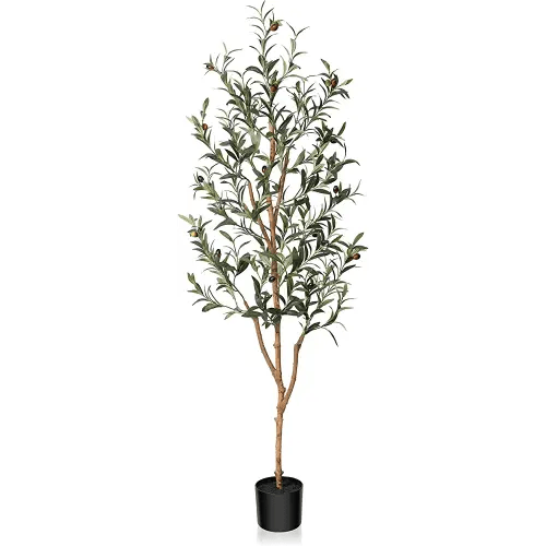 Kazeila Artificial Olive Tree 5FT Tall Faux Silk Plant for Home Office Decor Indoor Fake Potted Tree with Natural Wood Trunk and Lifelike Fruits