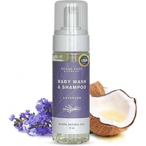 SoCal Suds & Company 2-in-1 Organic Foaming Shampoo & Body Wash - Gentle Botanical Baby Wash for Sensitive Skin Bath - Nourishing Soothing Castile Soap - Lavender, 6 oz (Pack of 1)