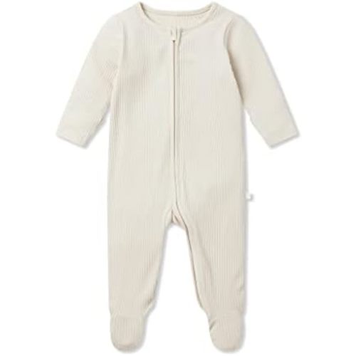 MORI Baby Unisex Ribbed Pajamas with Zip and Mitts of Viscose from Bamboo and Cotton - Jumpsuit Sleepwear for Boys and Girls