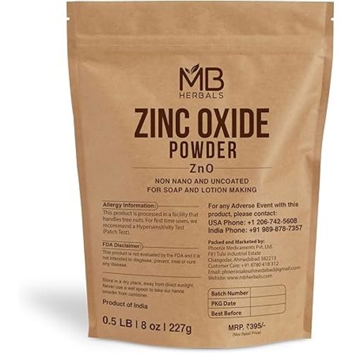 MB Herbals Zinc Oxide Powder 8 oz | Uncoated & Non-Nano | For DIY Sunscreen Lotion & Cream