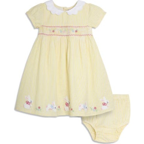 Bunny Appliqué Stripe Cotton Seersucker Dress & Bloomers, 0-3M