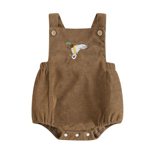 Infant Baby Boy Girl Mallard Duck Corduroy Overalls Romper Embroidery Duck Sleeveless Bodysuit Hunting Baby Clothes