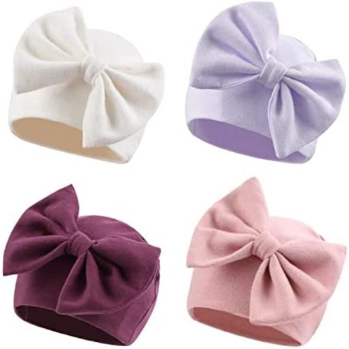 Newborn Baby Girl Hat Cotton Baby Bow Beanie Preemie Hats Spring Infant Hats for Girls 0-12 Months