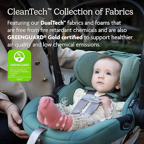 UPPAbaby Aria Lightweight Infant Car Seat/Just Under 6 lbs for Easy Portability/Base with Load Leg + Infant Insert Included/Direct Stroller Attachment/Gwen (Green/Saddle Leather)
