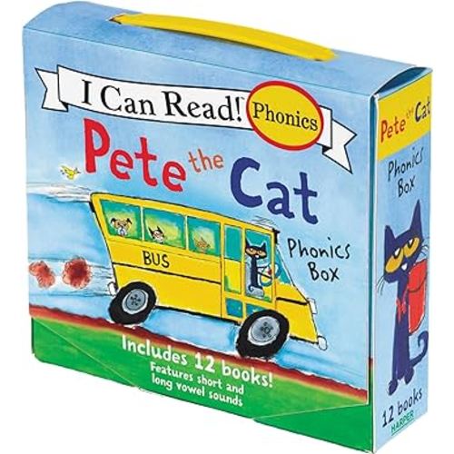 Pete the Cat 12-Book Phonics Fun!: A Box of 12 Mini-Books Featuring Short and Long Vowel Sounds (I Can Read Phonics)