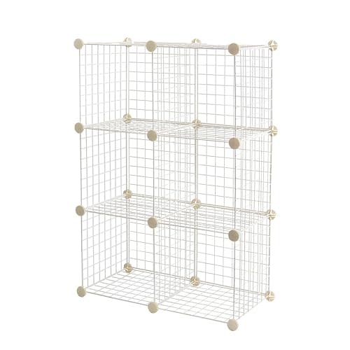 Amazon Basics 6-Cube Wire Grid Stackable Storage Shelves, 12 x 12-Inches, White