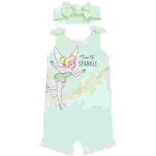 Disney Classics Tinker Bell Newborn Baby Girls French Terry Romper and Headband Newborn to Toddler