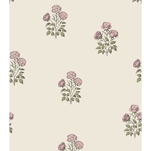 17.3"× 590.5" Vintage Floral Wallpaper Peel and Stick Boho Wallpaper Removable Waterproof Beige Rose Pattern Contact Paper for Bedroom, Bathroom, Home Wall