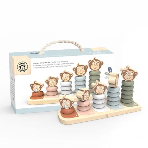 Speedy Monkey Kids Family Stacker, 5 Stackable Monkeys: Parent, Child, Sibling, Non-Toxic Paint, Develops Dexterity & Creativity, Educational Toy for Early Learning