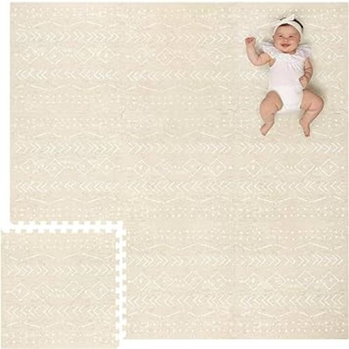 Lillefolk Baby Foam Play Mat - Baby Playmat | Tiles for Kids Interlocking Mat - Foam Baby Mat for Babies & Toddlers - Non Toxic Play Mat for Baby Tummy Time Mat 6x6ft Beige