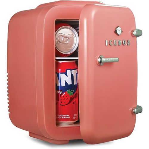 IBMF4BLS Fridge for Bedroom, Skincare, Portable Cooler & Warmer for Makeup, for Office & Home Refrigerator, Mini (4 L / 6-Can), Blush Red
