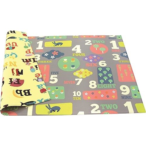 Baby Care Play Mat (Large, Playful - Letters and Numbers) 82'' x 55'' Original One-Piece Reversible Rollable Waterproof Play Mat for Infants, Babies, Toddler, and Kids