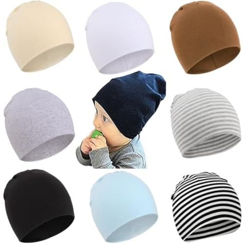 DRESHOW BQUBO 8 Pack Unisex Baby Beanie Hat Infant Toddler Kid Hats Baby Soft Cute Knit Cap Nursery Beanie