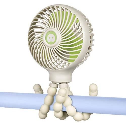 WiHoo Mini Handheld Stroller Fan,2600mAh Personal Portable Car Seat Baby Fan with Flexible Tripod Fix on Stroller/Student Bed,USB or Battery Powered Desk Fan Adjustable 3 Speeds for Camping/Traveling - Stroller Fan White