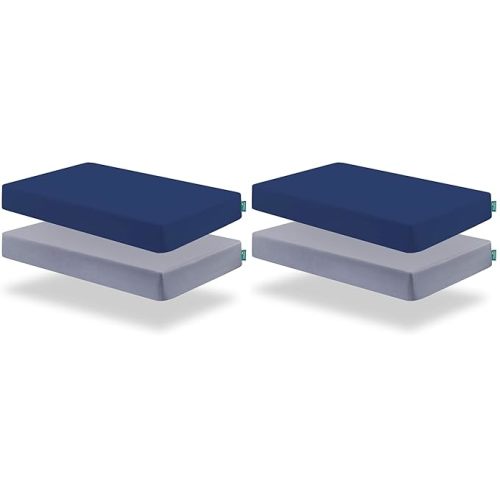 Biloban Crib Sheets Fitted for Boys, 4 Pack Crib Sheet Fits for Standard Crib Mattress, Neutral Toddler Bed Sheets Girl, Grey & Navy, 52”X 28”