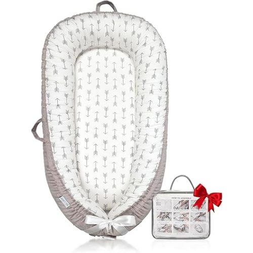 Baby Lounger | Organic Cotton Infant Lounger | Reversible, Adjustable & Portable Floor Lounger | Soft, Breathable, Washable Cover