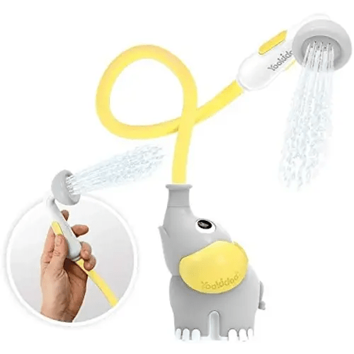 Yookidoo Baby Bath Shower Head - Elephant Water Pump with Trunk Spout Rinser - Control Water Flow from 2 Knobs for Maximum Fun in Tub or Sink for Newborn Babies (Yellow)