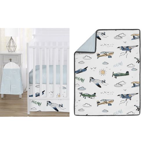 Sweet Jojo Designs Boy Baby Crib Bedding Set - Airplane Green And Blue 4pc