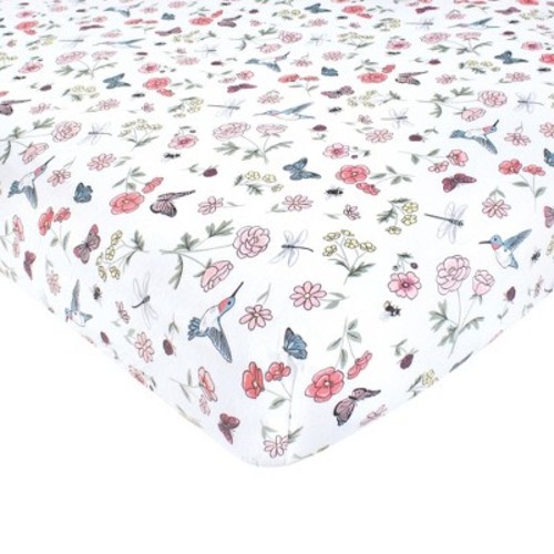 Hudson Baby Girls Cotton Fitted Crib Sheet, Hummingbird Garden, One Size