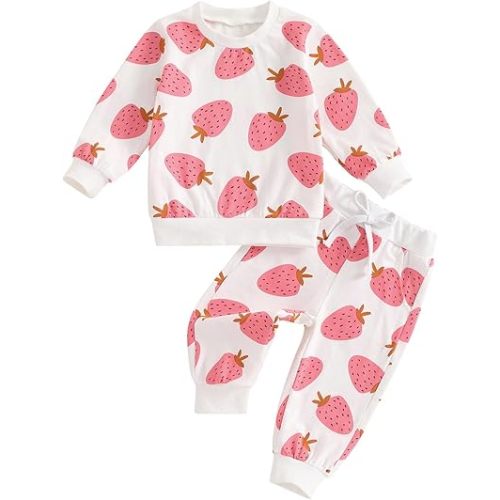 Baby Girl Fall Winter Outfits Toddler Clothes Long Sleeve Floral Graphic Crewneck Sweatshirt + Joggers Pants Set
