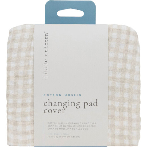 Cotton Muslin Changing Pad Cover, Tan Gingham - Little Unicorn | Maisonette