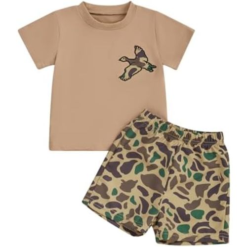 Baby Toddler Boy Duck Outfit Summer Mallard Duck Short Sleeve T-shirts+Shorts 2 Piece Baby Hunting Outfit