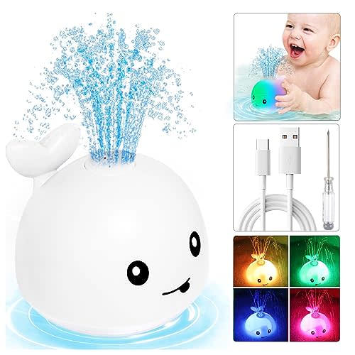 TFS TOP·FANS Whale Bath Toy Baby Gifts: Bath Toys for Toddlers 1-3 Sprinkler Light Up Bathtub Water Stuff Shower Newborn Boy Essentials 3 4 5 7 8 9 18 Pool 6-12 Month Old Girls Birthday Accessories