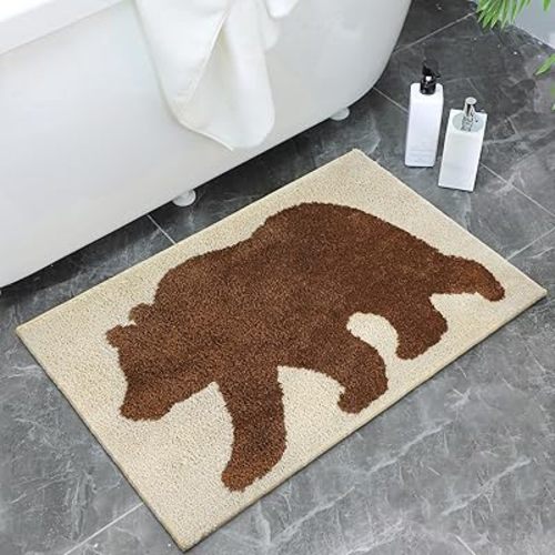 Bear Bathroom Rugs Non Slip Soft Rustic Cabin Lodge Rug Farmhouse Bathroom Bear Mat Absorbent Carpets Floor Mat Decor for Home Kitchen Bedroom