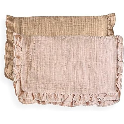 Leyl&Ari Baby Girl Newborn Essentials | Baby Girl Gift | Ruffle Muslin Burp Rags (Dusty Rose & Sand Set)