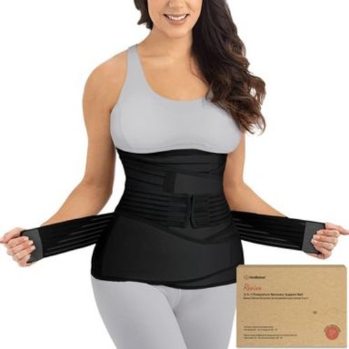 KeaBabies Revive 3 in 1 Postpartum Belly Band, Abdominal Binder Belly Wrap, Post Partum Recovery Waist Binder Shapewear (Midnight Black, X-Large)