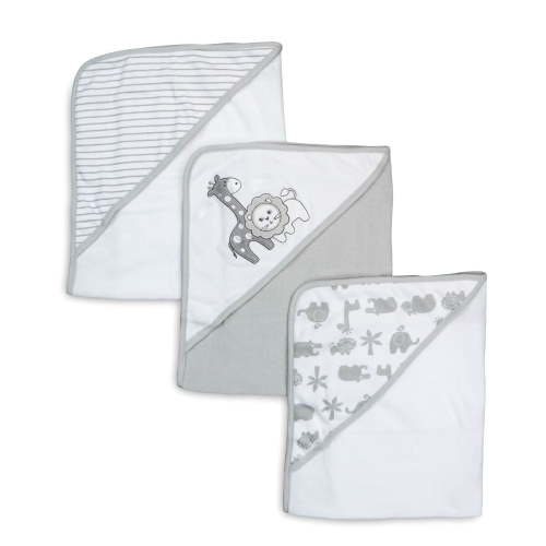 Spasilk Baby 3 Pack Soft Terry Hooded Towel Set for Newborn Boys and Girls, Gray Lion