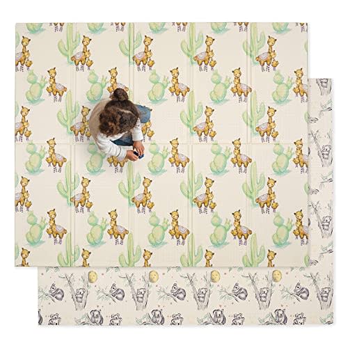 JumpOff Jo Baby Play Mat - Large Folding Foam Play Mat for Infants, Babies, Toddlers, Waterproof, Double-Sided (70" x 59") - Llama & Koala