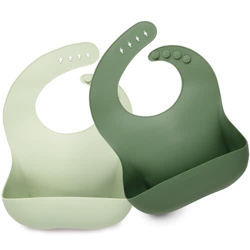 KeaBabies 2-Pack Silicone Bibs For Babies, Silicone Baby Bibs for Eating, Food-Grade Pure Silicone Bib, Toddler Bibs, Waterproof Bibs, Feeding Bibs, Silicon Bibs for Toddlers, Boys, Girls (Forest)