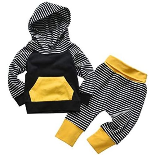 Toddler Infant Baby Boy Clothes Striped Long Sleeve Hoodie Tops Sweatsuit Pants Outfit Set