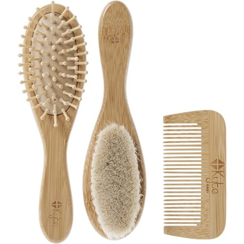 Kyte BABY Bamboo 3-Piece Brush Set - 1 Goat Hair Brush, 1 Wooden Bristle Brush and 1 Bamboo Comb