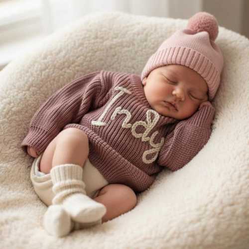 Hand-Embroidered Custom Name Baby Sweater: Personalized Knit
