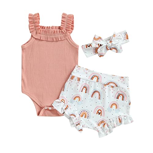 Engofs Newborn Baby Girl Summer Clothes Boho Infant Sleeveless Romper Bodysuit Shorts Headband 3Pcs Outfits