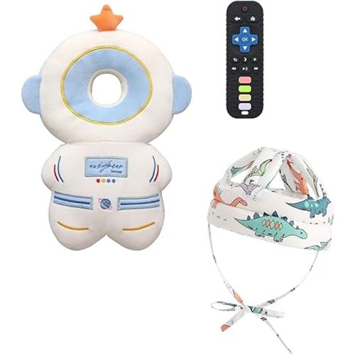 Baby Head Protector Backpack Head Protection Pillow, Baby Helmet for Crawling Walking and Baby Teething Toys 3Pcs Set